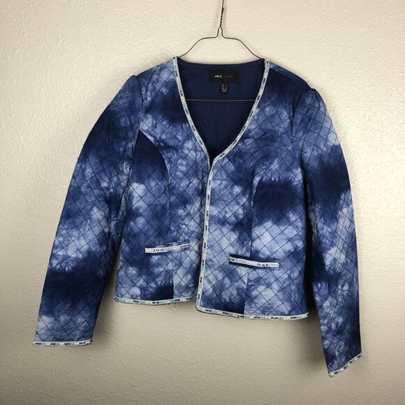 Mango MNG Blue & White Tie Dye Quilted Beaded Long Sleeve Jacket Large - Picture 3 of 16